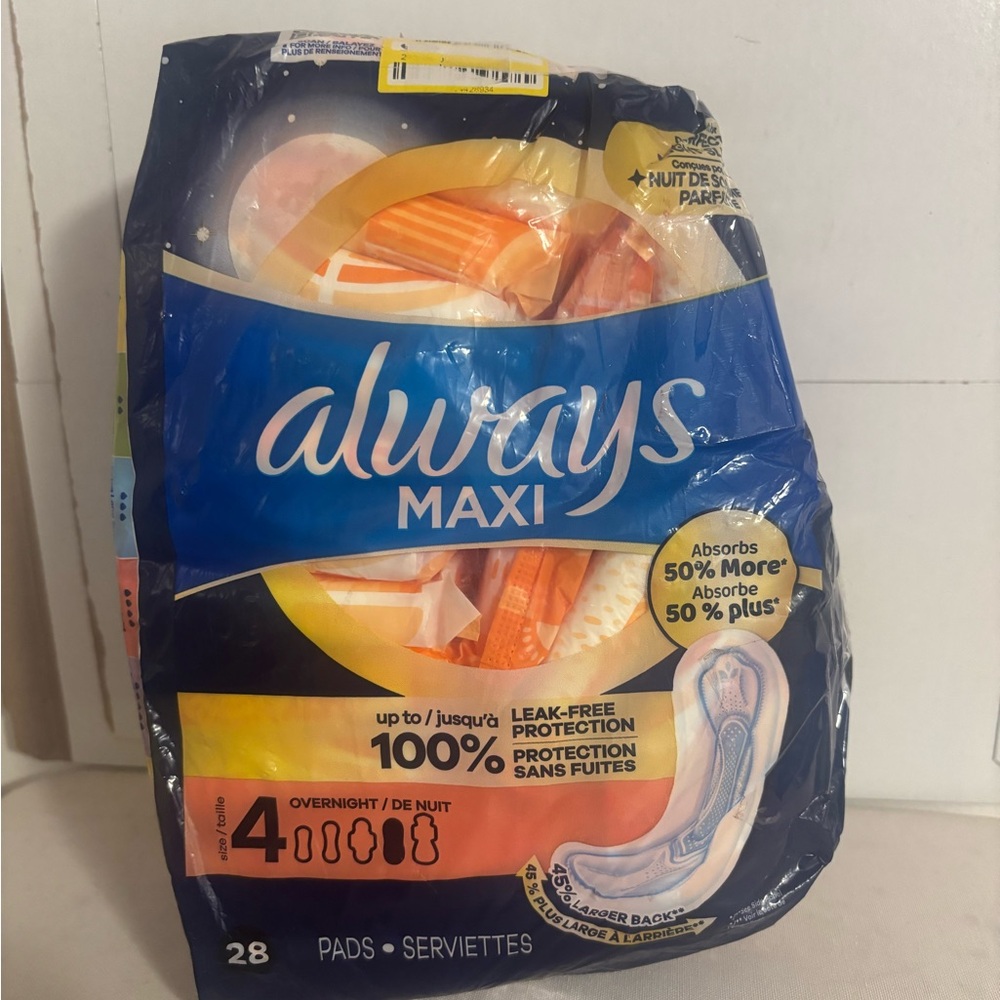 Always Maxi Overnight Pads - Blue & Orange Packaging